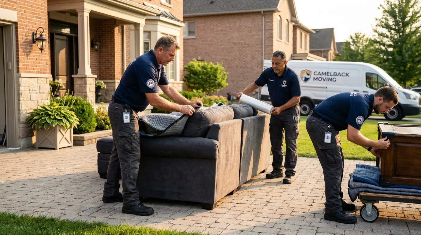 Large estate moving crew wrapping furniture in Forest City, PA