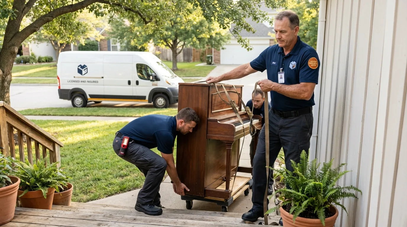 Licensed piano movers securing grand piano in Forest City, PA